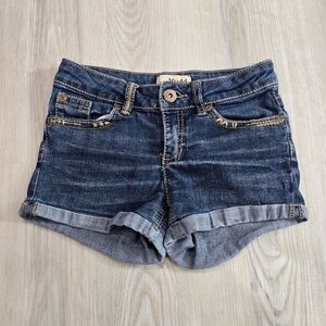 Mudd Girls Dark Blue Jean Shorts Adjustable Waist Size 10
